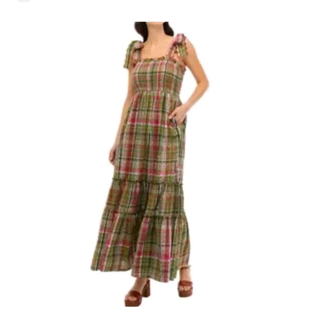 Crown & Ivy Pink and Green Plaid Smocked Dress Size XL
